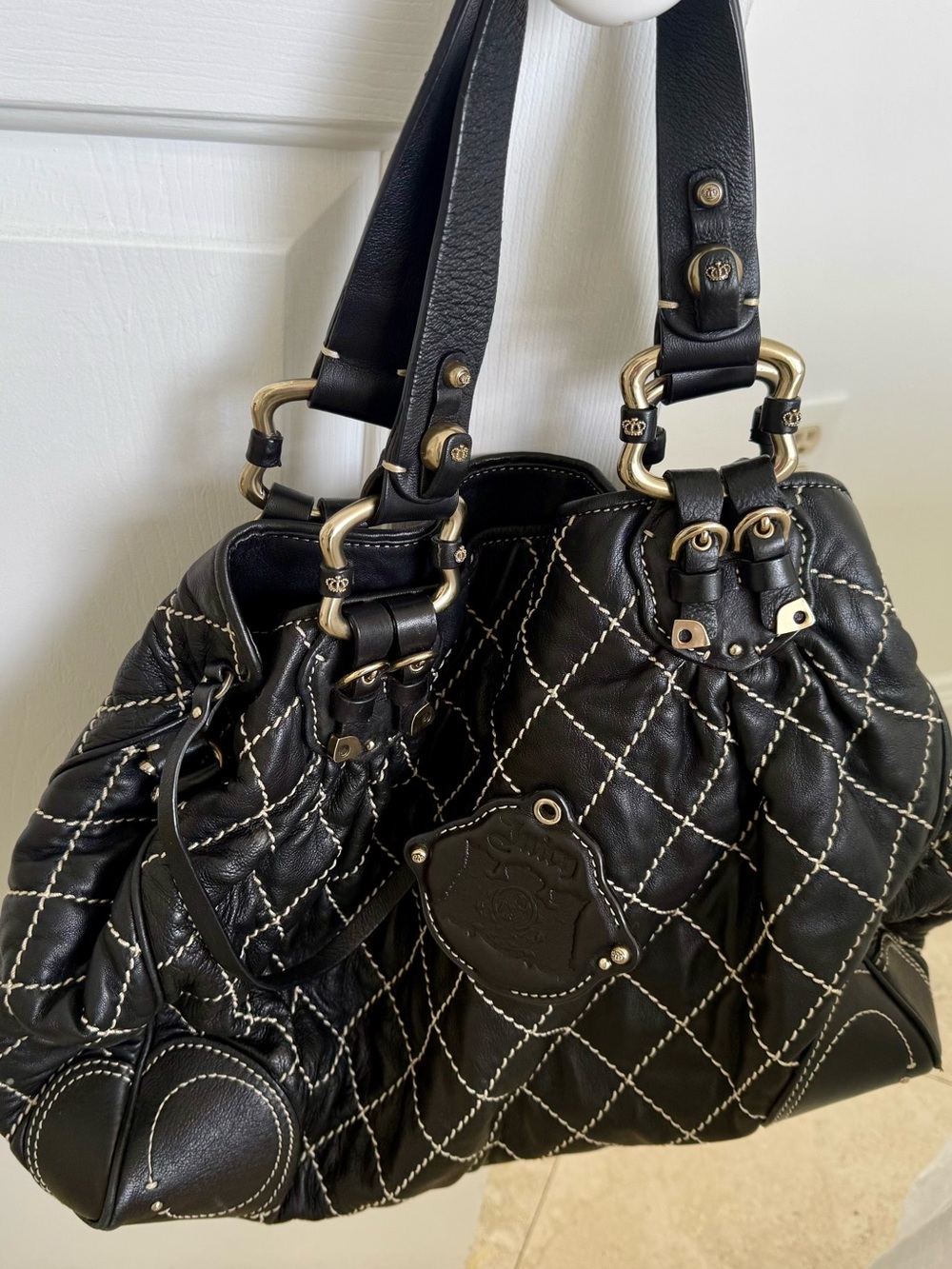 Vintage Juicy Couture Black Quilted Lamb Leather Satchel